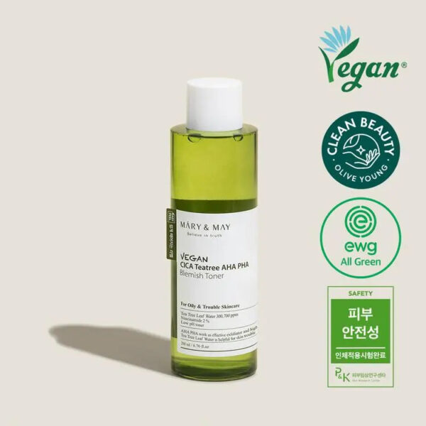 [MARY&MAY] Vegan CICA Tea Tree AHA PHA Toner - 200ml - Enrapturecosmetics