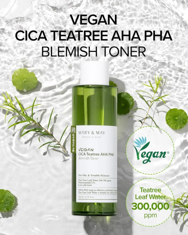 [MARY&MAY] Vegan CICA Tea Tree AHA PHA Toner - 200ml MARY&MAY