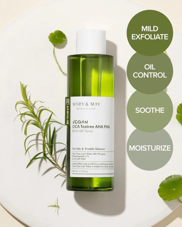 [MARY&MAY] Vegan CICA Tea Tree AHA PHA Toner - 200ml MARY&MAY